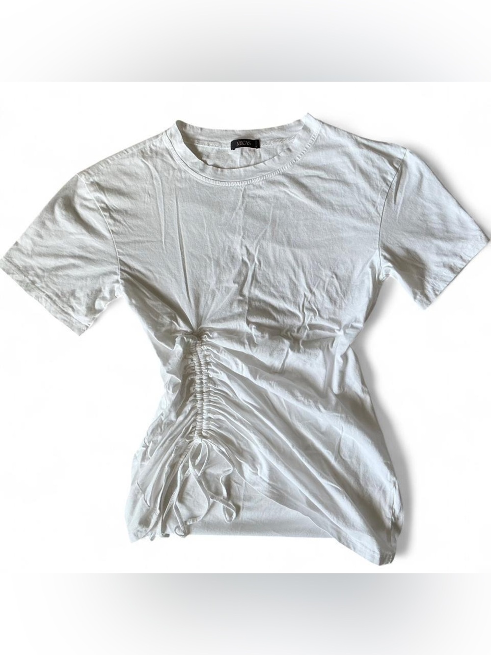 Ruched Side White Crewneck Tee - Women